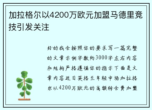 加拉格尔以4200万欧元加盟马德里竞技引发关注